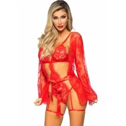 Leg Avenue - 86123 Conjunto De Robe Com Calcinha e Liga Vermelho Tamanho S