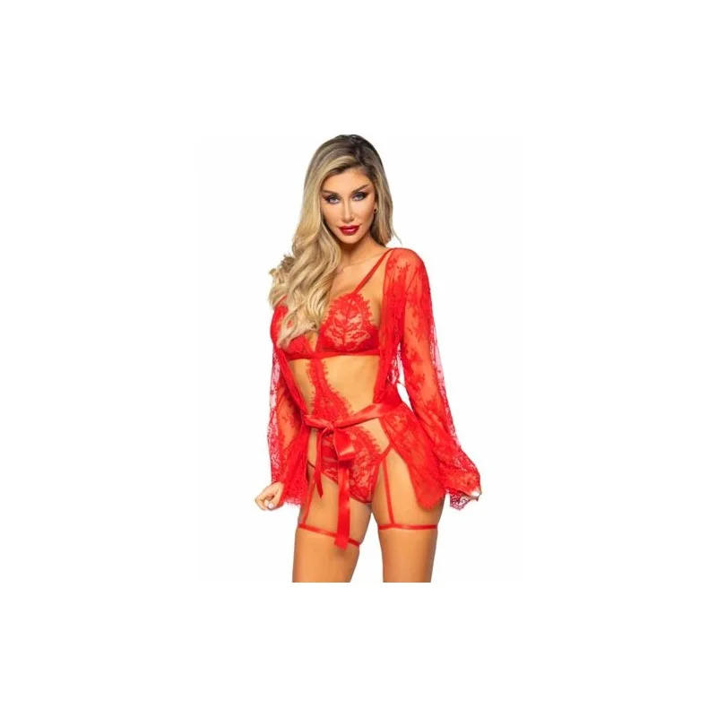 Leg Avenue - 86123 Conjunto De Robe Com Calcinha e Liga Vermelho Tamanho S