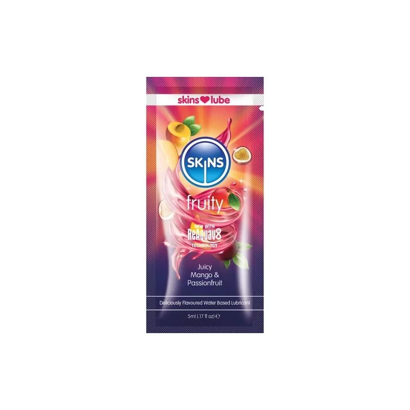 Skins - Lubrificante À Base De Água Com Sabor Frutado De Manga E Maracujá - Dose Única De 5 ML