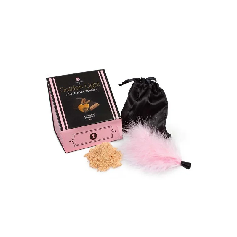 Secretplay - Kit Luz Dourada Pó Comestível E Penas De Chocolate Afrodisíaco
