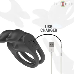 Intense - Sam Vibrador Anel Duplo Pénis 10 Vibrações Preto