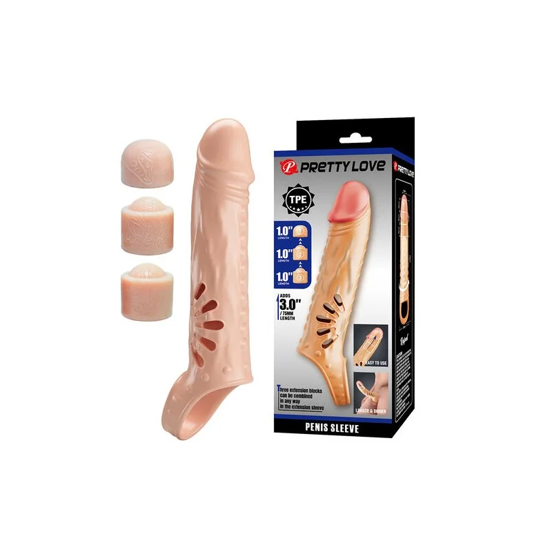 Elegante capa extensora peniana feita de TPE de alta qualidade, projetada para adicionar comprimento e circunferência extras, proporcionando uma experiência de penetração mais intensa e prazerosa.
O design realista com texturas pronunciadas e aberturas laterais intensifica a estimulação, enquanto o anel de base ajuda a manter a manga segura e estável durante o uso. Graças aos extensores internos, o comprimento pode ser personalizado de acordo com as preferências individuais.
Inclui 3 blocos de extensão removíveis que permitem adicionar até 7,5 cm de comprimento, tornando esta manga uma opção versátil e ajustável.

Material: TPE premium macio e flexível
Design texturizado realista para uma estimulação aprimorada.
Inclui 3 extensores internos intercambiáveis.
Extensão máxima: aprox. +7,5 cm
Anel de base para maior estabilidade
Dimensões: Comprimento total aproximado de 24,3 cm
Peso líquido: aprox. 105 g


A Pretty Love fabrica seus produtos seguindo rigorosos padrões de qualidade. Todos os produtos são projetados nos EUA e acompanham garantia de 1 ano contra defeitos de fabricação.