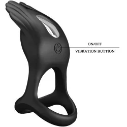 Pretty Love - Silas Anel Para Pênis Vibrante 7 Vibrações Silicone Preto