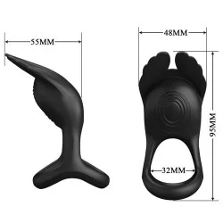 Pretty Love - Silas Anel Para Pênis Vibrante 7 Vibrações Silicone Preto
