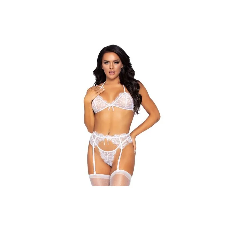 Leg Avenue - Conjunto De Três Peas Suti, Cinta-Liga E G-String L