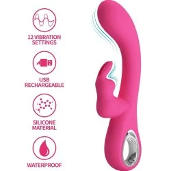 Pretty Love - Novak Rabbit Vibrador 12 Vibrações Rosa