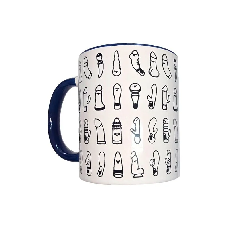 Diablo Picante - Caneca Vibradora Branca Com Alça Azul 370 ML