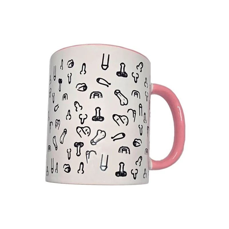 Diablo Picante - Caneca Pênis Branca Com Alça Rosa 370 ML