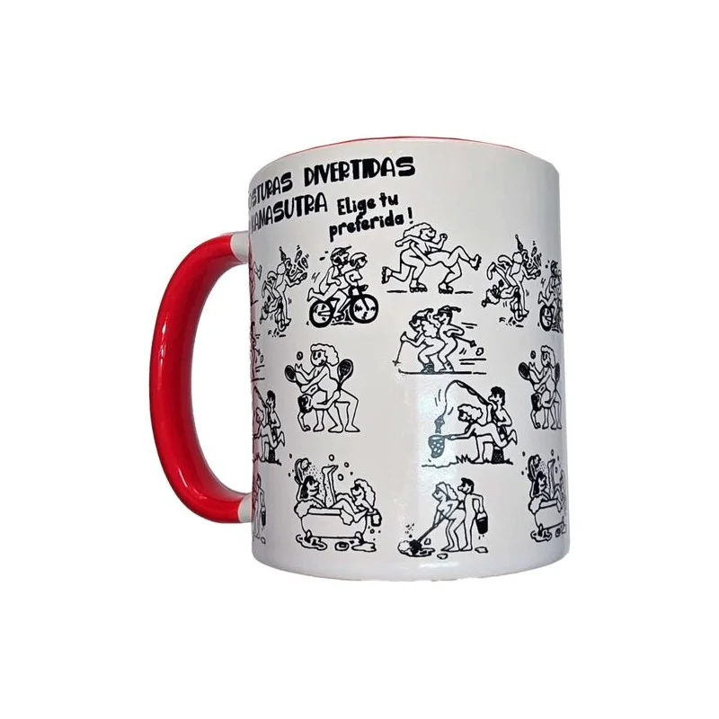 Diablo Picante - Caneca Kamasutra Posições Branca Com Alça Vermelha 370 ML