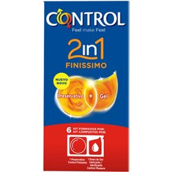 Control Finíssimo 2 em 1 Preservativos 6 Unidades + Gel Lubrificante 6 Unidades