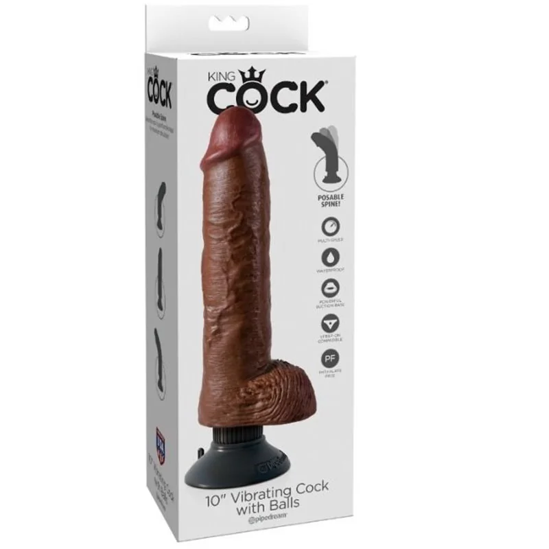 King Cock Dildo Vibrador Con Testiculos 25.5 cm Brown