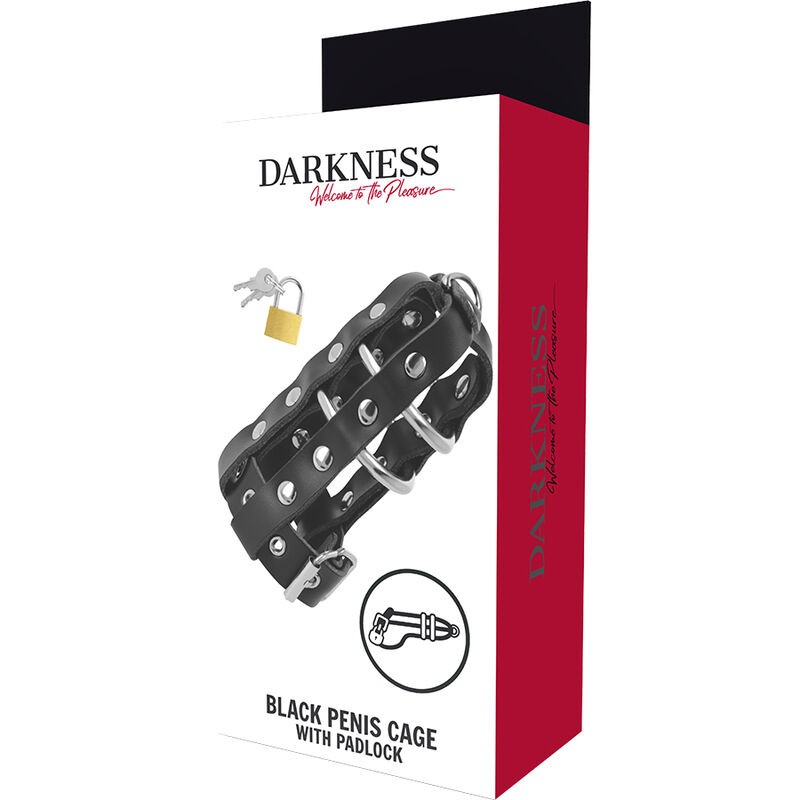 Darkness Bondage Gaiola de Castidade de Couro Escuro com Cadeado