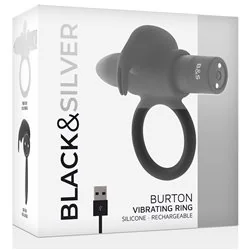 Black & Silver Burton Rechargeable Vibrating Ring 10V Black