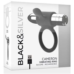 Black & Silver Cameron Rechargeable Vibrating Ring 10V