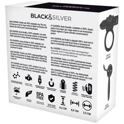 Black & Silver Cameron Rechargeable Vibrating Ring 10V Black