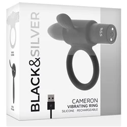 Black & Silver Cameron Rechargeable Vibrating Ring 10V Black