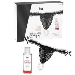 Intt Tanga Preta Brasileira com Gel Base Água de Morango 50 ml