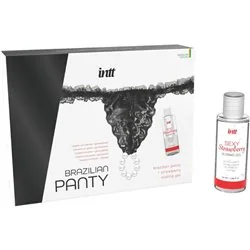 Intt Tanga Preta Brasileira com Gel Base Água de Morango 50 ml