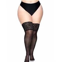 Leg Avenue Meia Preta Stay Ups Sheer Tamanho Plus