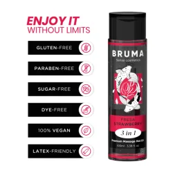 Bruma Óleo De Massagem Premium Efeito Calor Sabor Morango 3 em 1 100ml