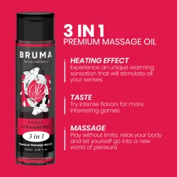 Bruma Óleo De Massagem Premium Efeito Calor Sabor Morango 3 em 1 100ml